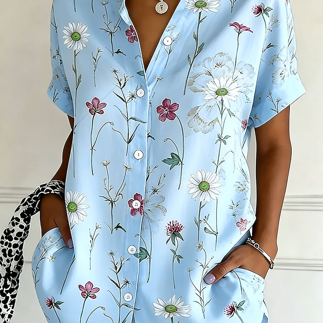 Women's Button-Up Short Sleeve Printed Shirt