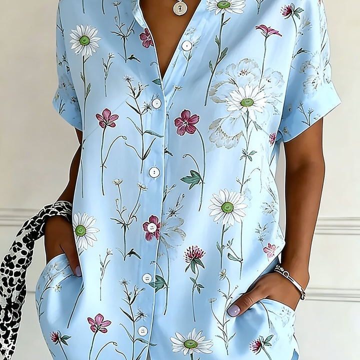 Women's Button-Up Short Sleeve Printed Shirt
