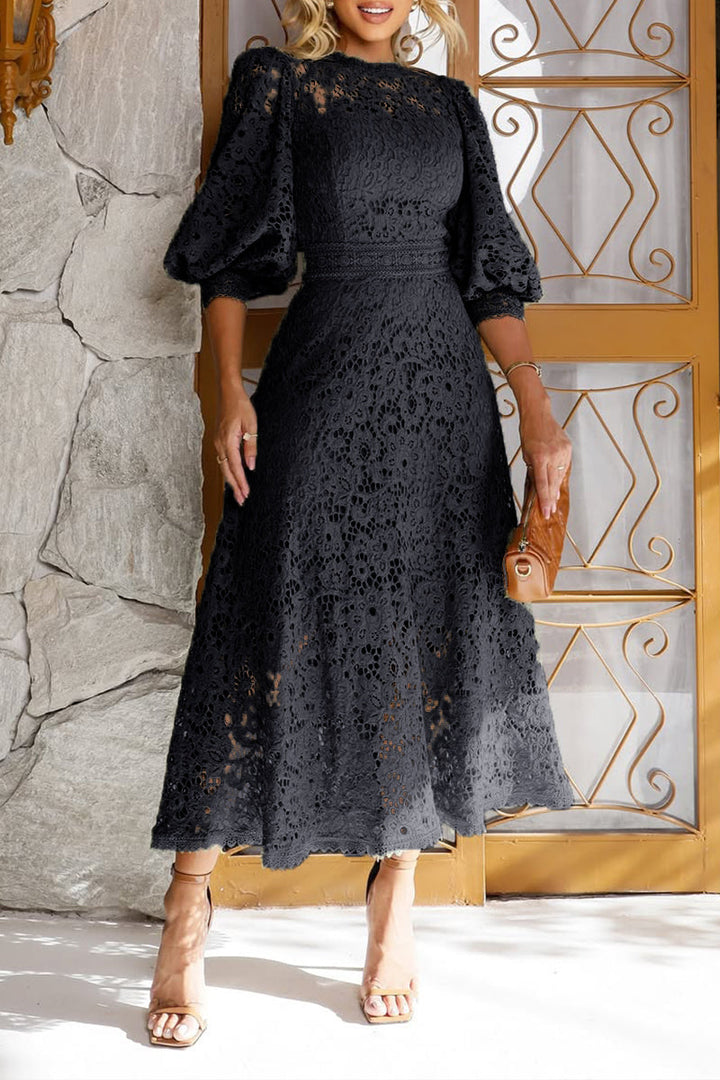 Women's Lantern Sleeve Stylish A-Line Midi Dress