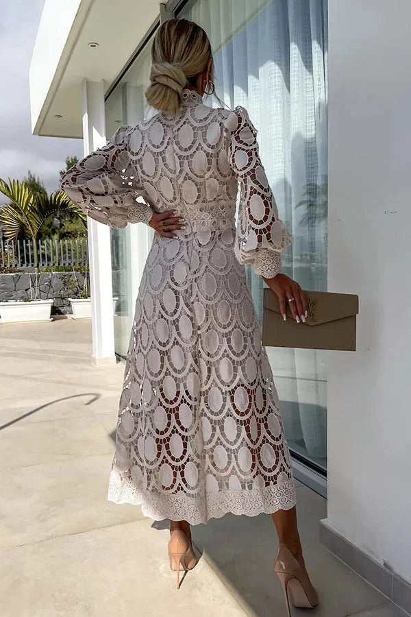 Francisca | Lace Lantern Sleeve Party Midi Dress