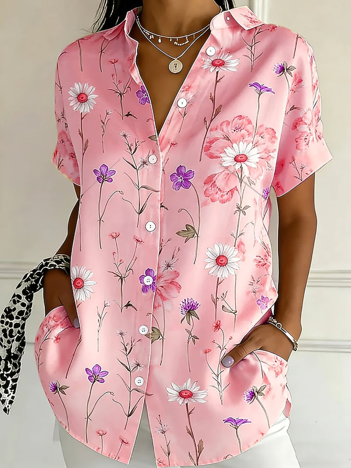 Women's Button-Up Short Sleeve Printed Shirt