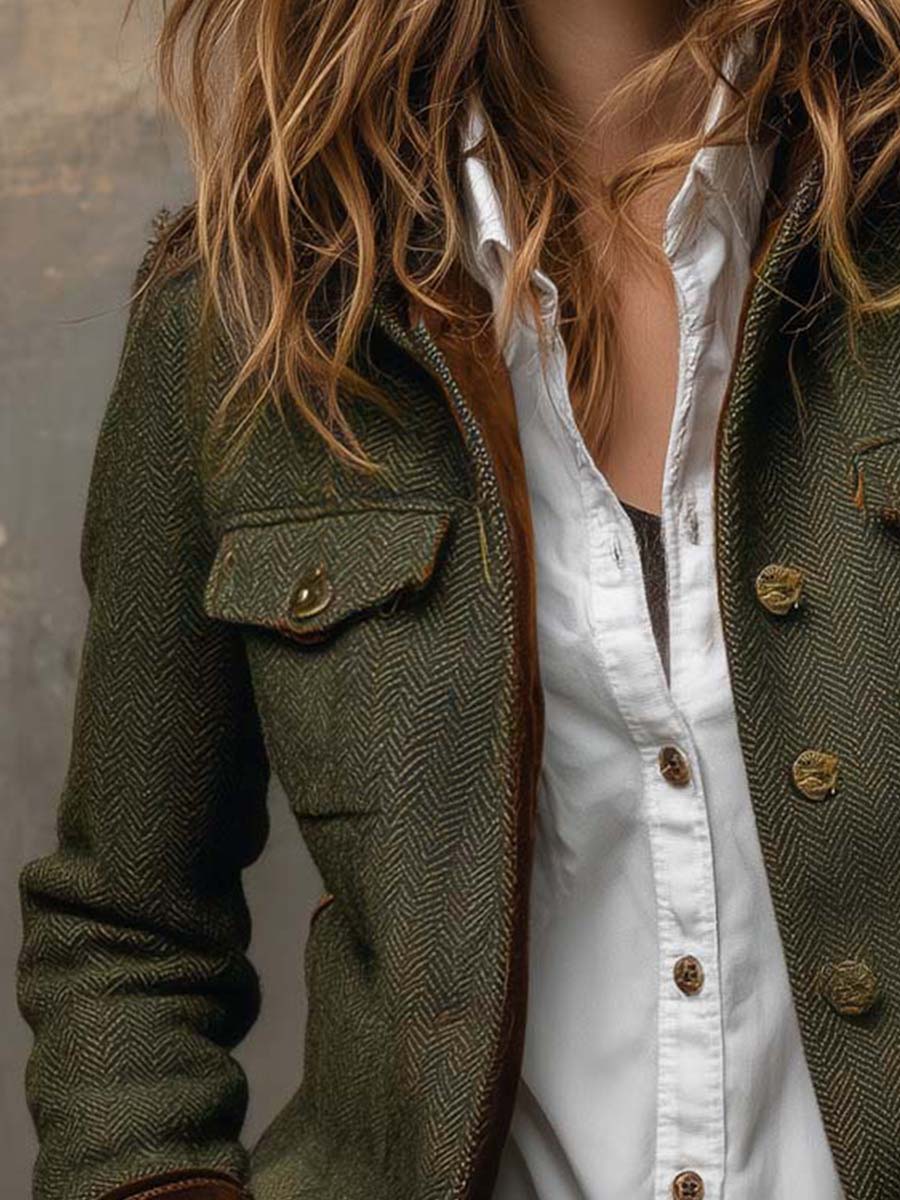 Celeste | Women's Herringbone Blazer with Contrast Trim