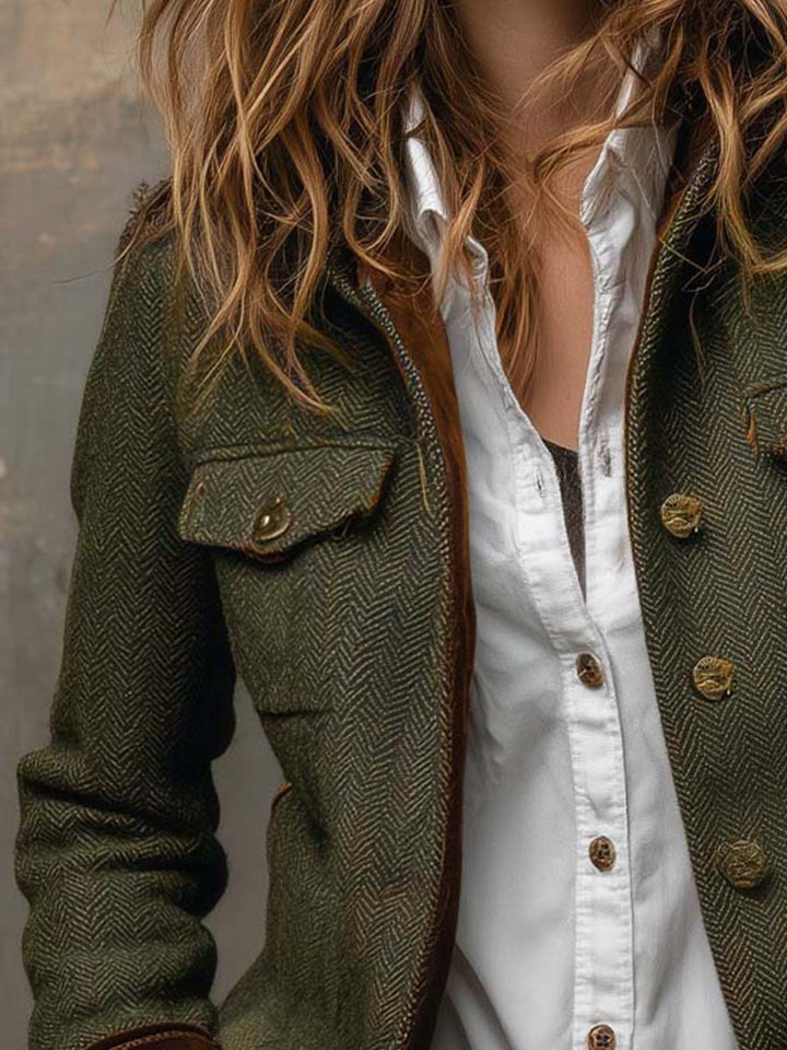 Celeste | Women's Herringbone Blazer with Contrast Trim
