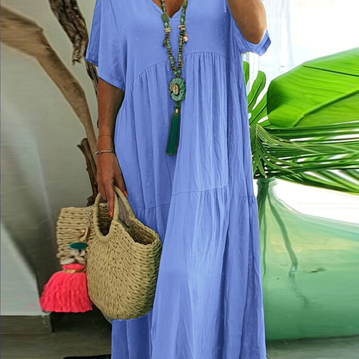 Women's Plus Size A-Line Pleated Short Sleeve Dress