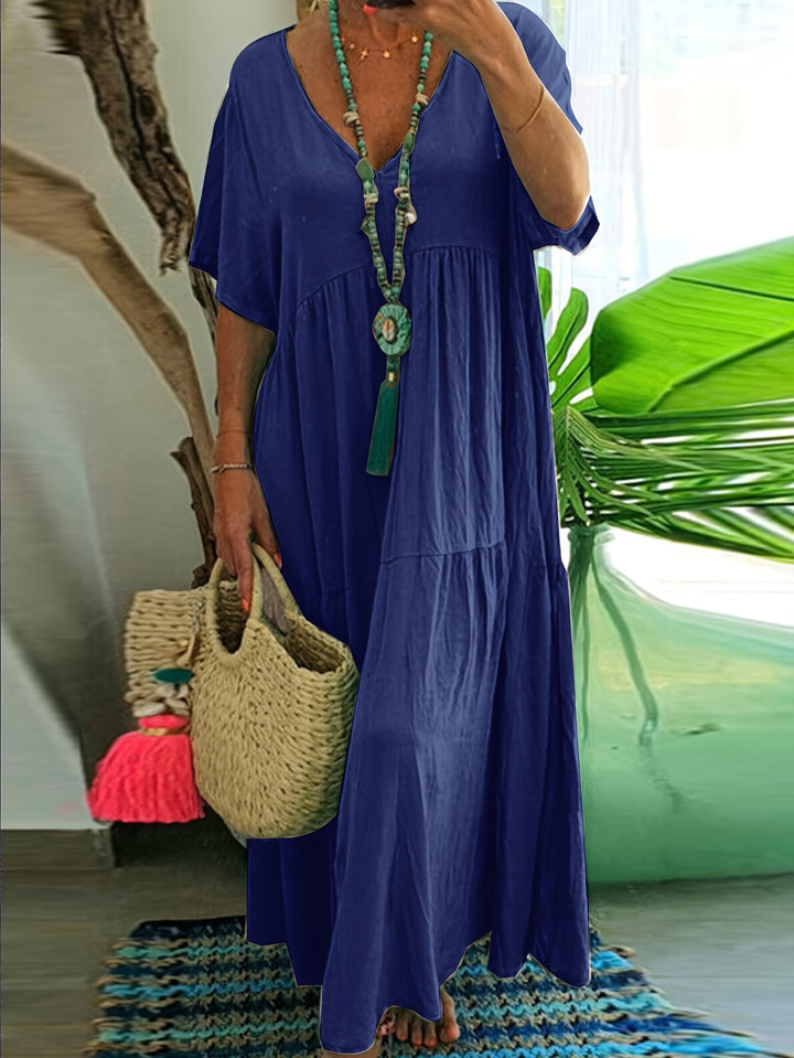 Women's Plus Size A-Line Pleated Short Sleeve Dress