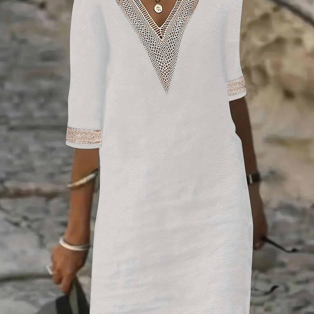 Women's Summer V-Neck Lace Short Sleeve Dress