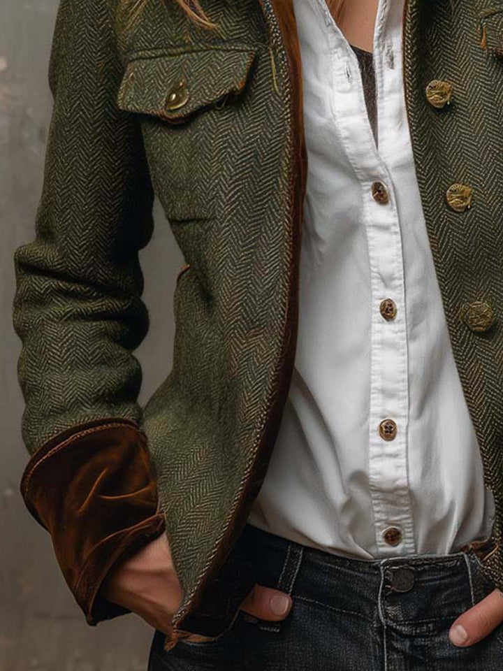 Celeste | Women's Herringbone Blazer with Contrast Trim