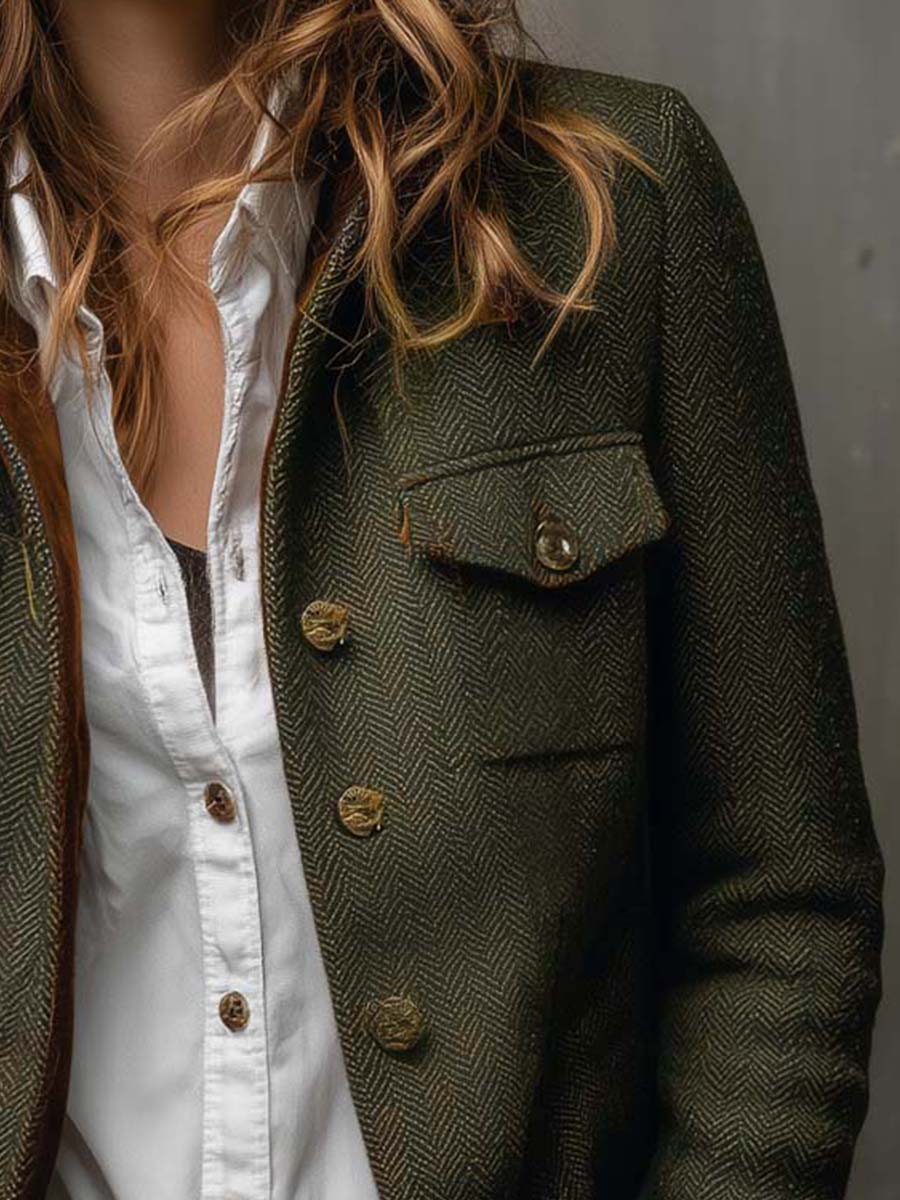 Celeste | Women's Herringbone Blazer with Contrast Trim