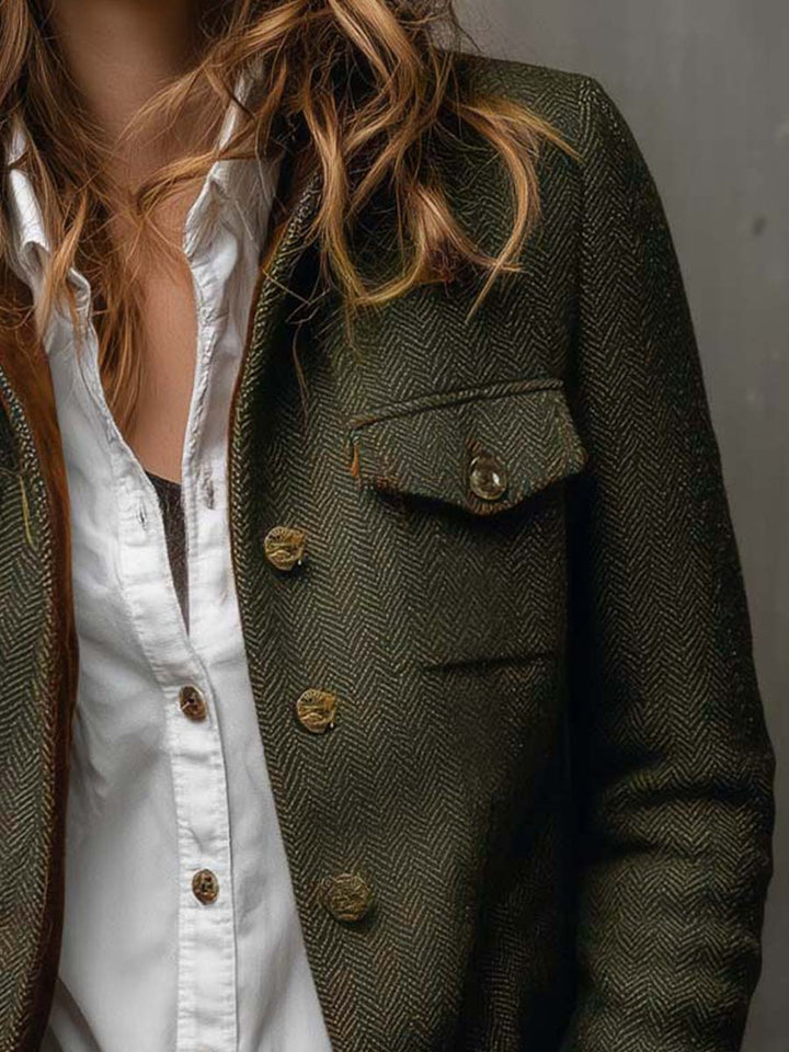 Celeste | Women's Herringbone Blazer with Contrast Trim