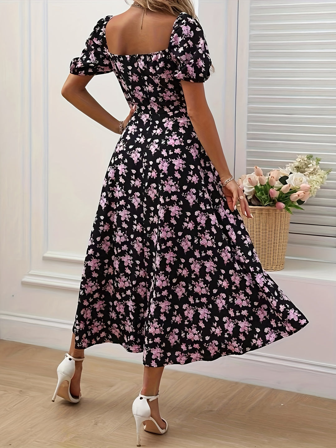 Women's Slit Floral Printed Summer Dress