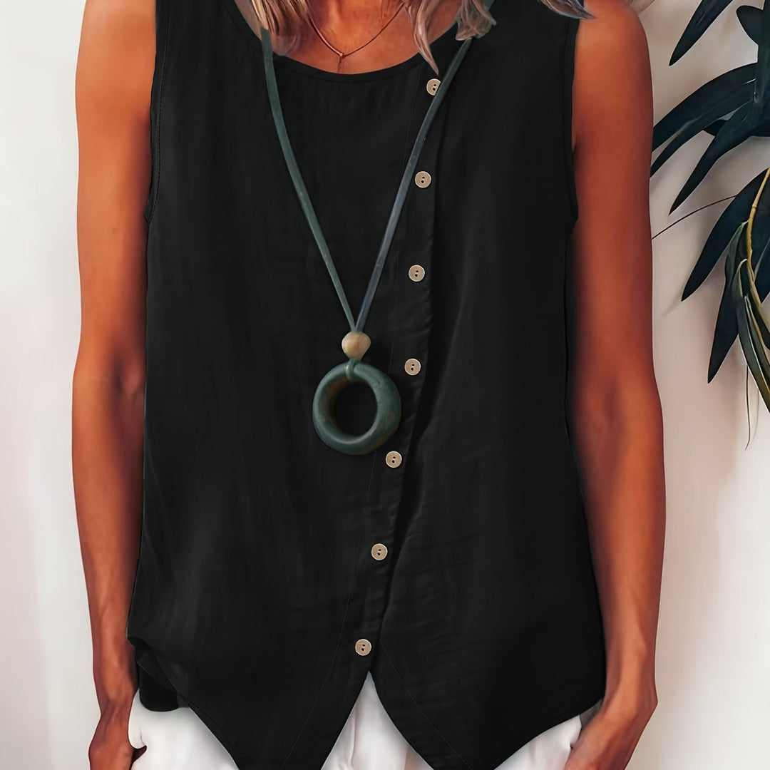 Women's Sleeveless Button-Down Sleeveless Vest Top