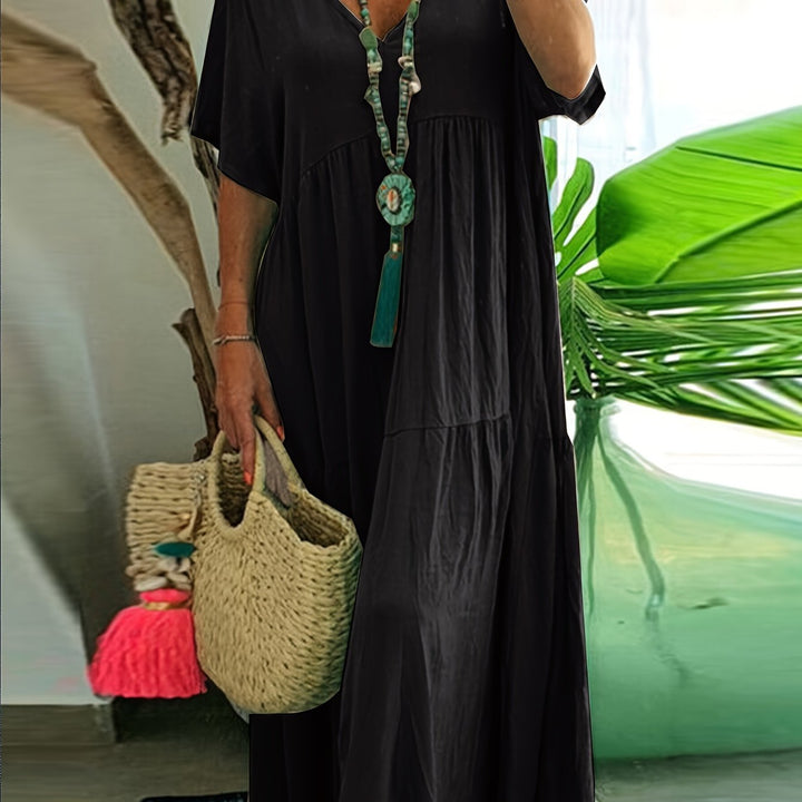 Women's Plus Size A-Line Pleated Short Sleeve Dress