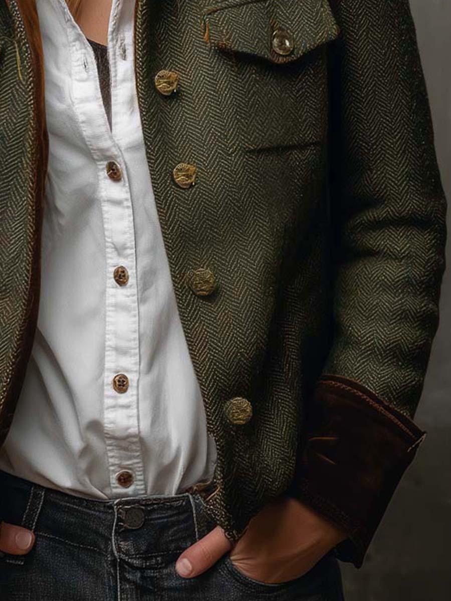 Celeste | Women's Herringbone Blazer with Contrast Trim
