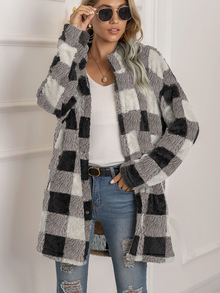 Women's plush plaid cardigan