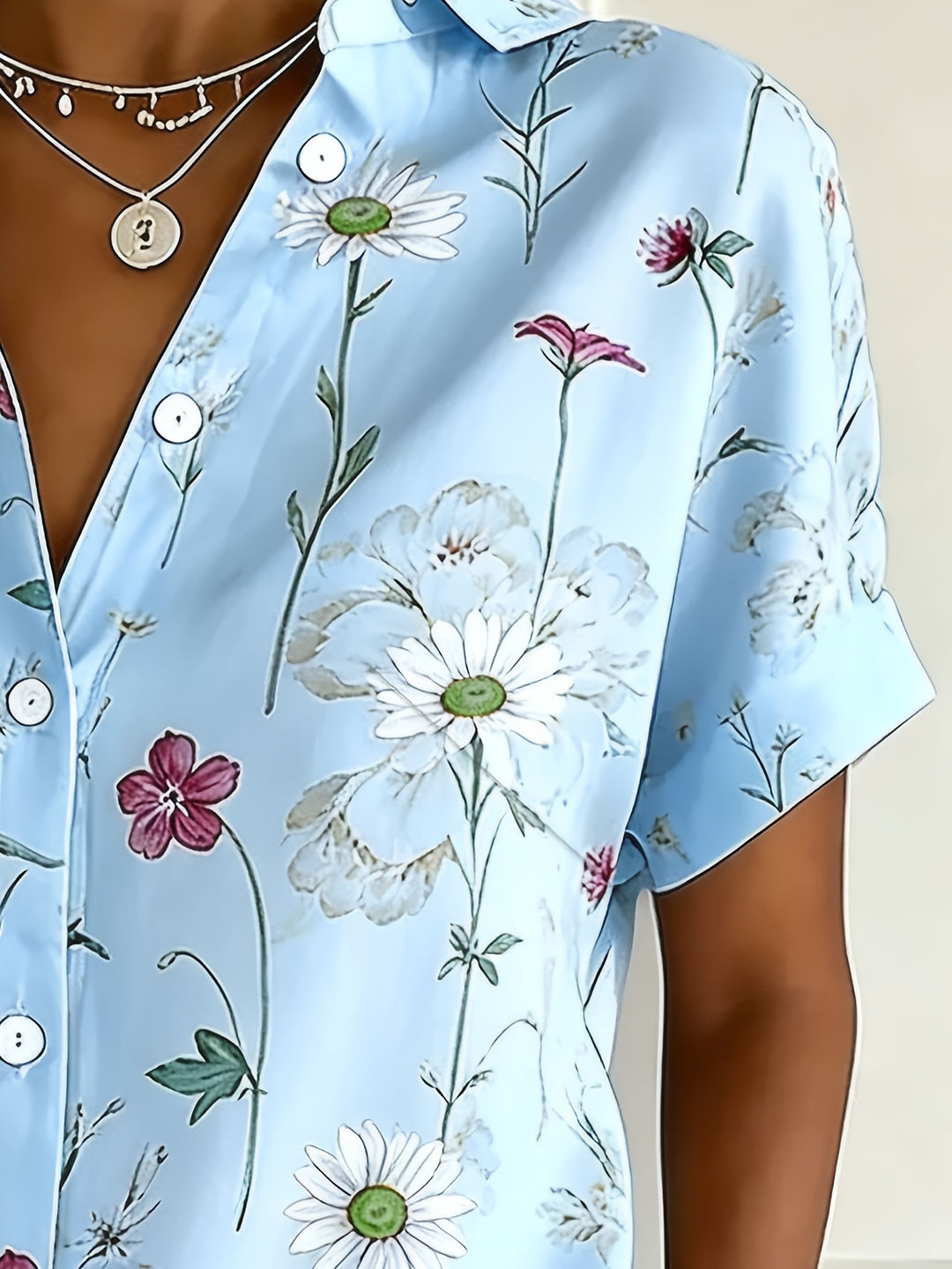 Women's Button-Up Short Sleeve Printed Shirt