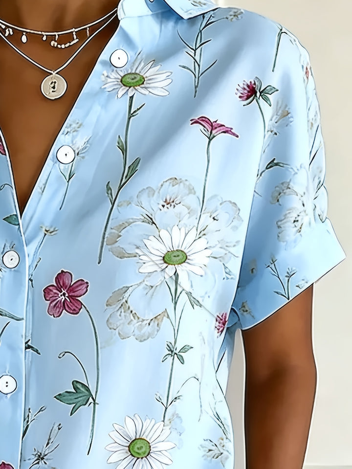 Women's Button-Up Short Sleeve Printed Shirt