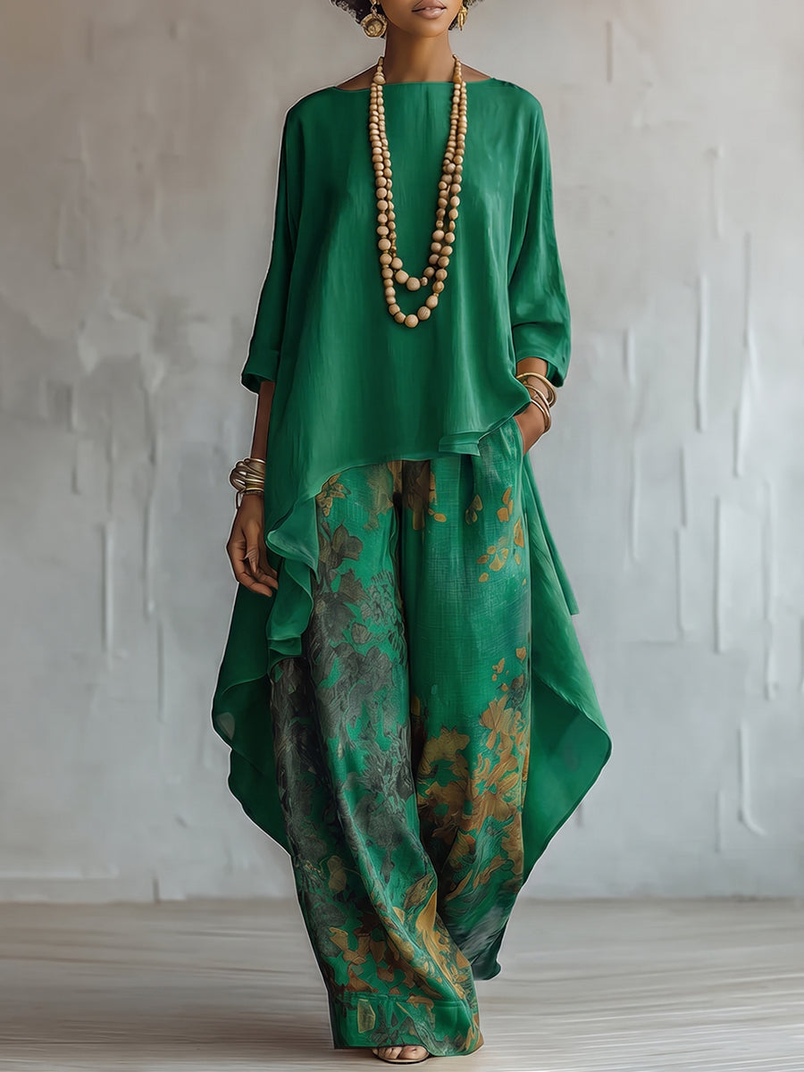 Women's Elegant Artistic Floral Print Two-Piece Set