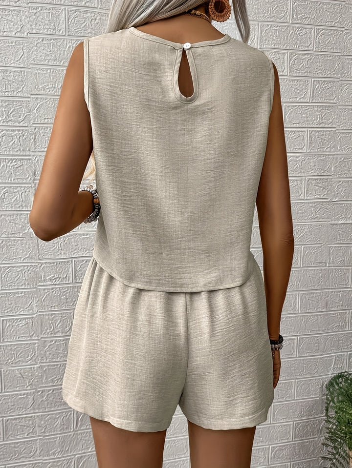 Women's Solid Color Tank Top And Shorts Set