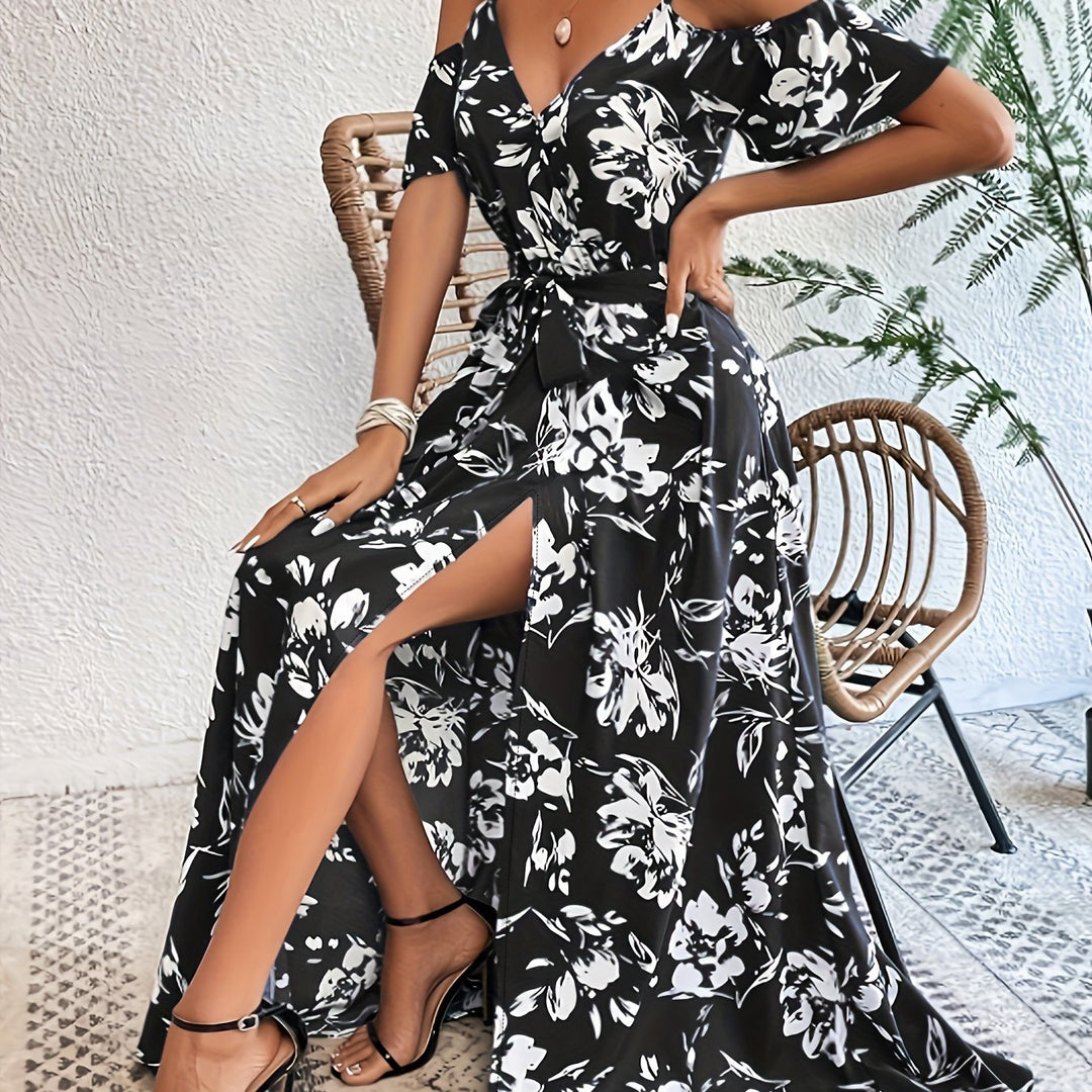 Women's High Slit Floral Print Sleeveless Dress