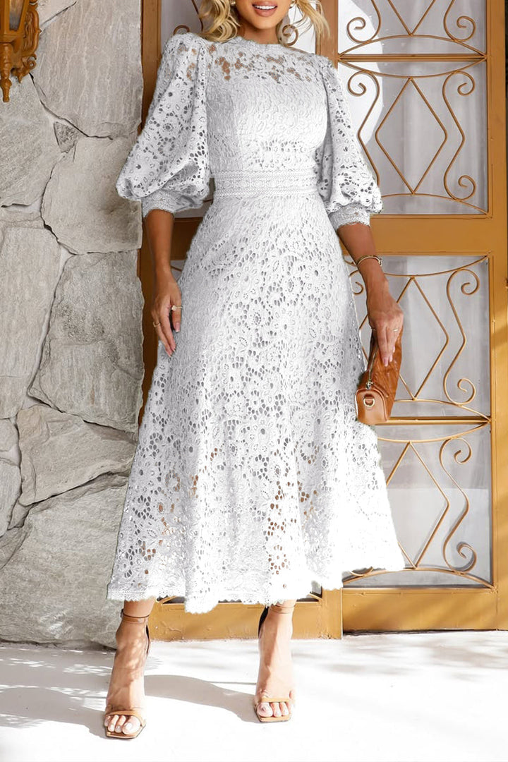 Women's Lantern Sleeve Stylish A-Line Midi Dress