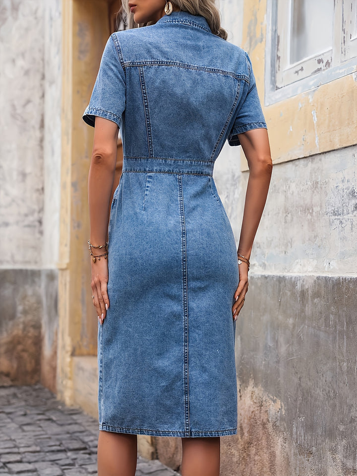 Women's Casual Short Sleeve Mid-Length Denim Dress