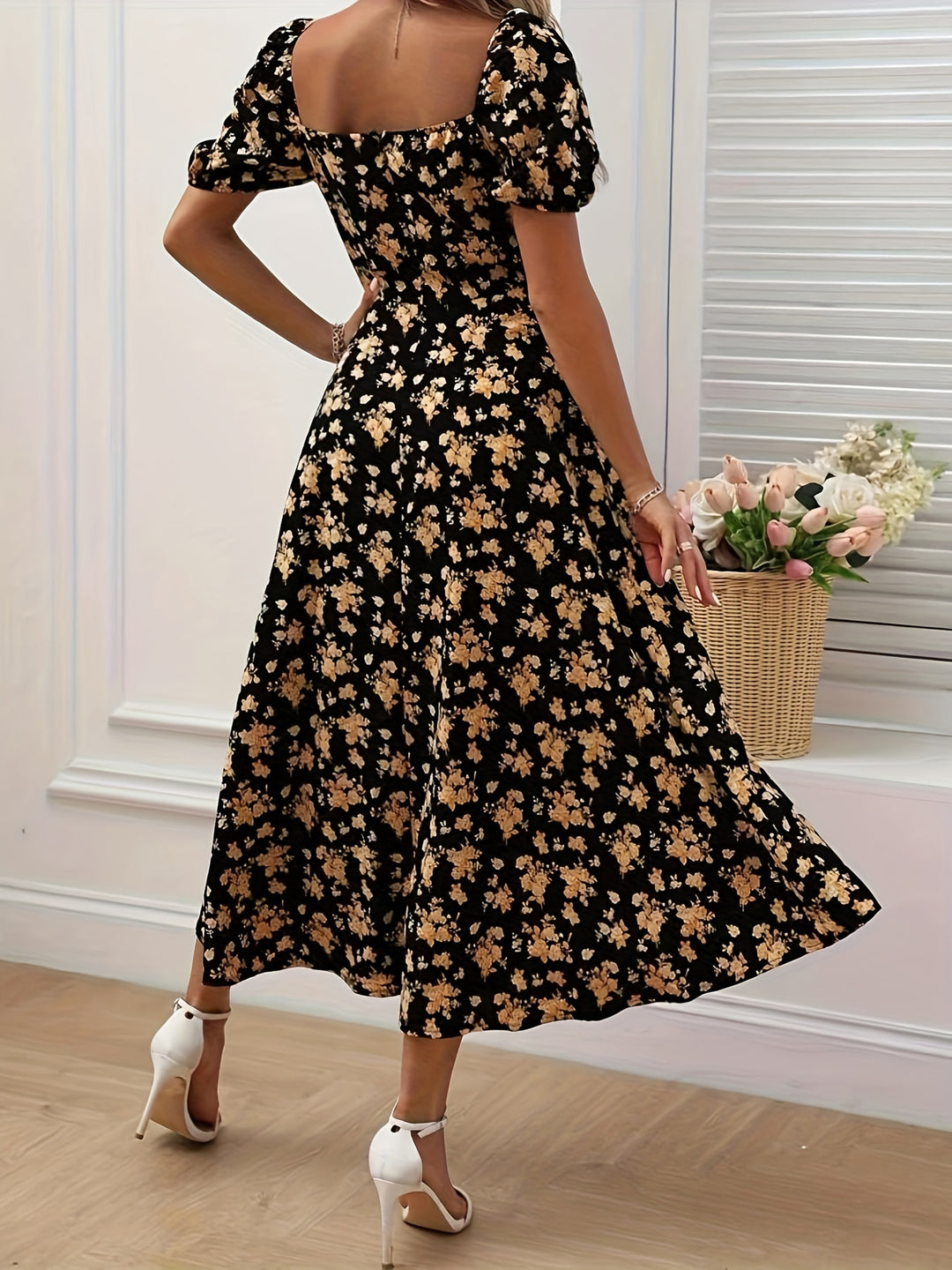 Women's Slit Floral Printed Summer Dress