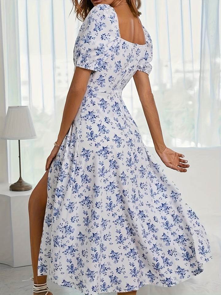 Women's Slit Floral Printed Summer Dress