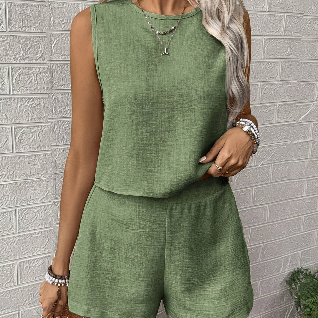 Women's Solid Color Tank Top And Shorts Set