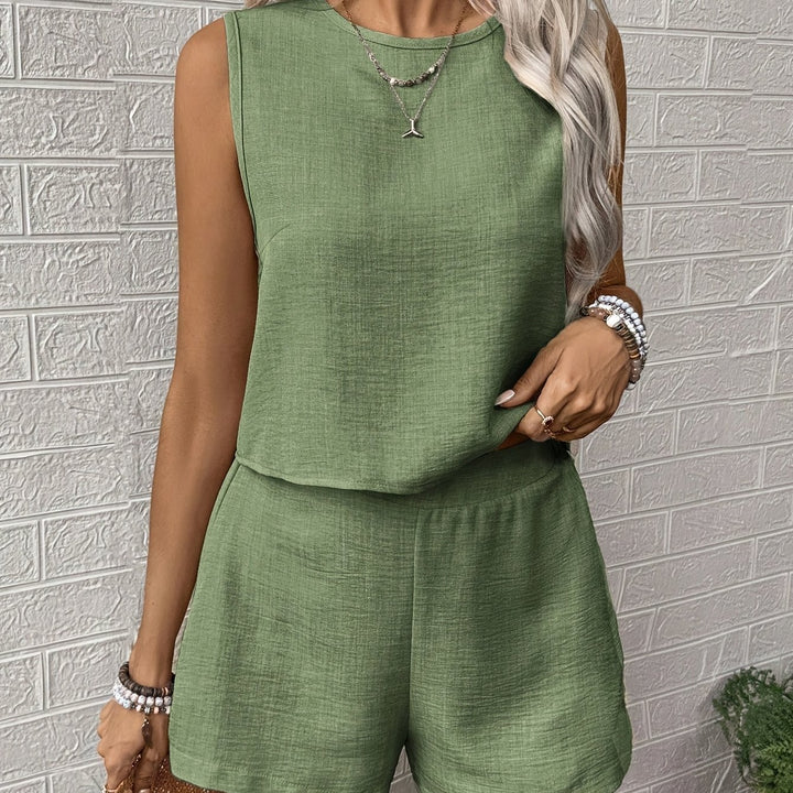 Women's Solid Color Tank Top And Shorts Set