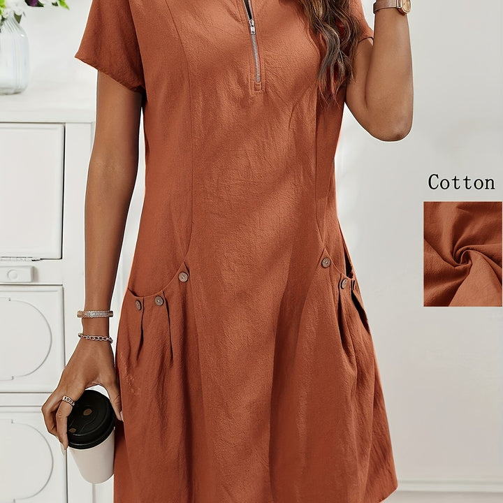 Women's Zipper Double-Pocket Summer Casual Dress