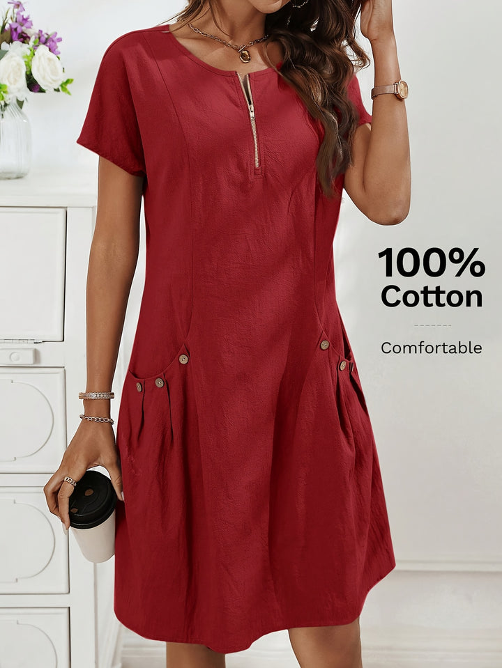 Women's Zipper Double-Pocket Summer Casual Dress