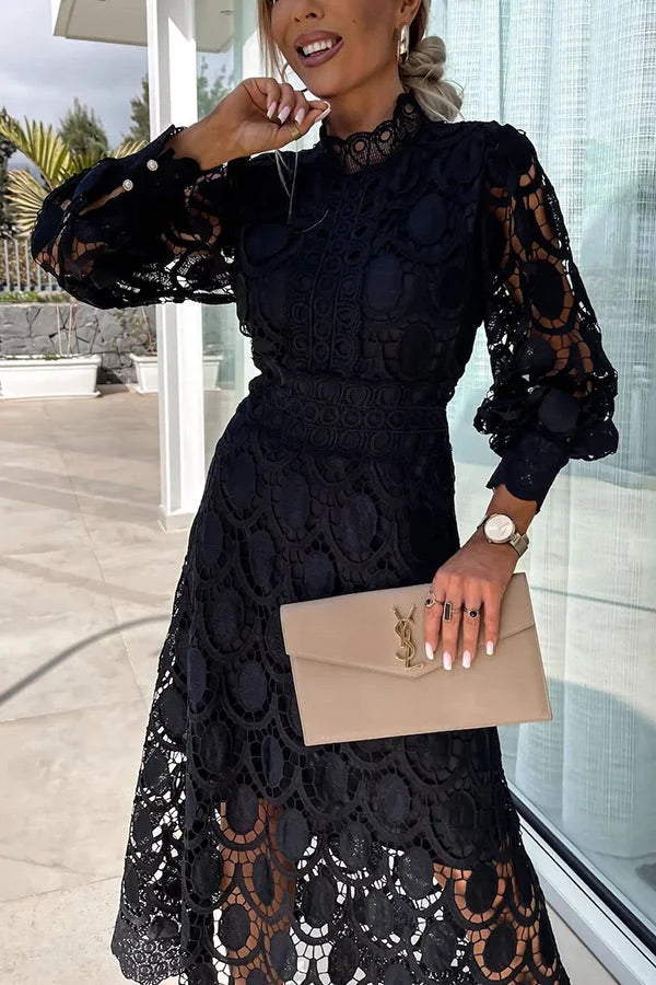 Francisca | Lace Lantern Sleeve Party Midi Dress