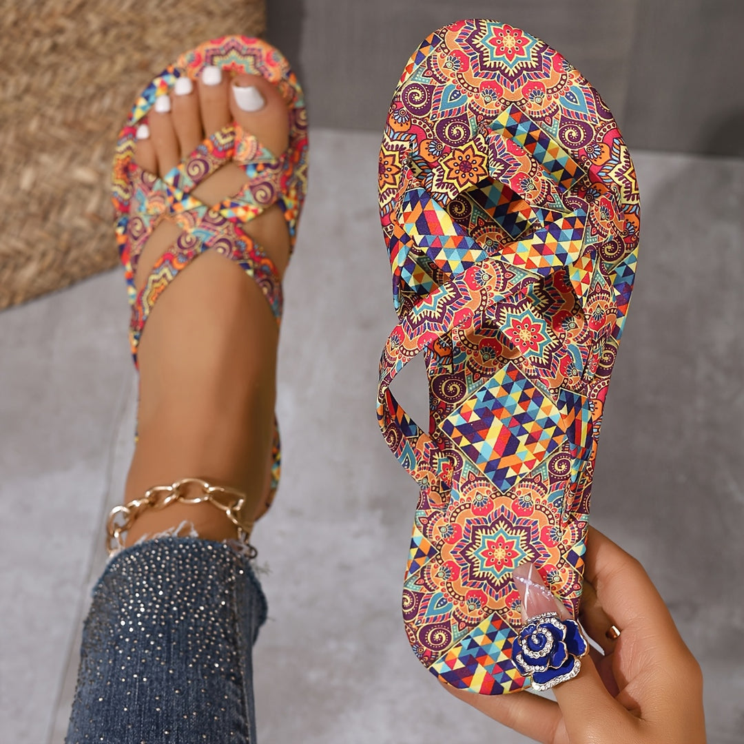 Women's Casual Round-Toe Bohemian Floral Print Sandals