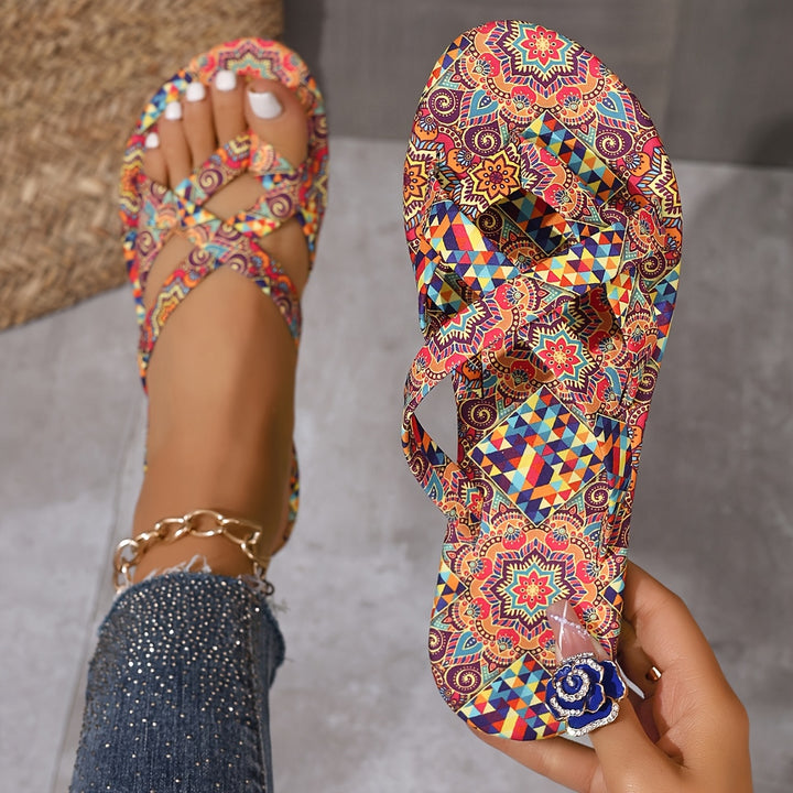 Women's Casual Round-Toe Bohemian Floral Print Sandals