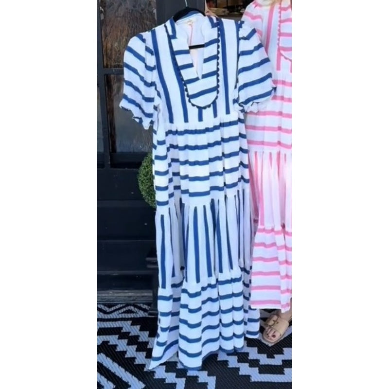 Striped V-Neck Flowy Midi Dress