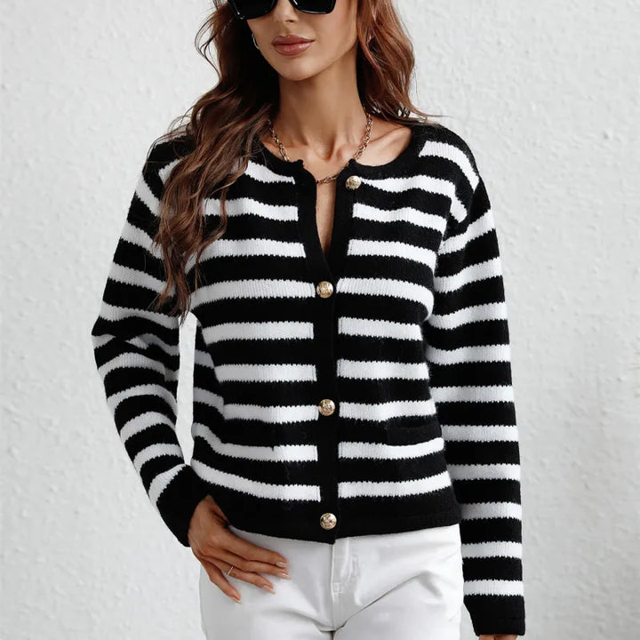 Women's striped button-up cardigan for a classic casual look