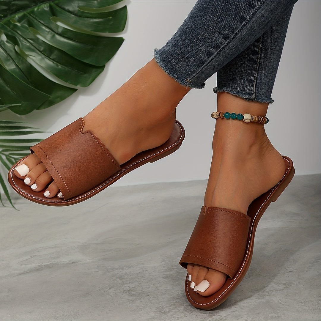 Women's Comfortable Round Toe Open Toe Flat Slide Slippers