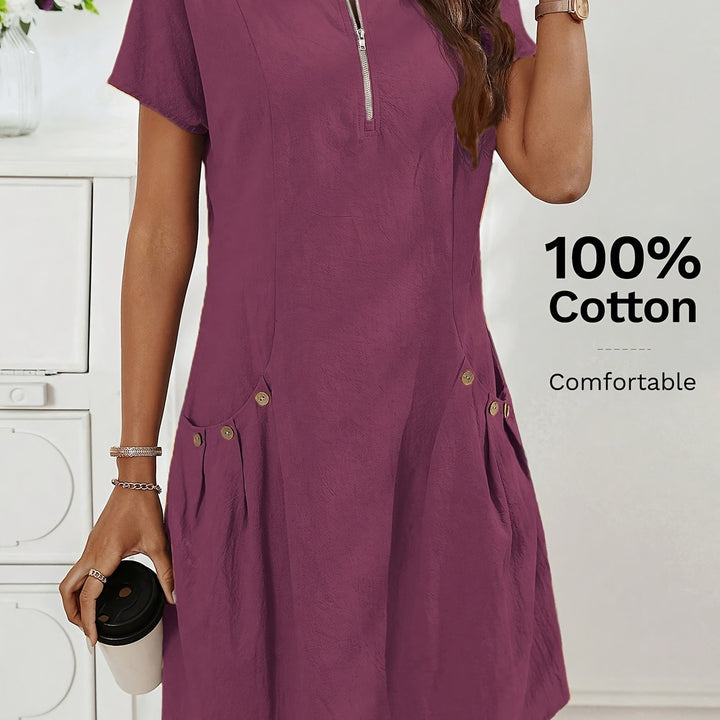 Women's Zipper Double-Pocket Summer Casual Dress