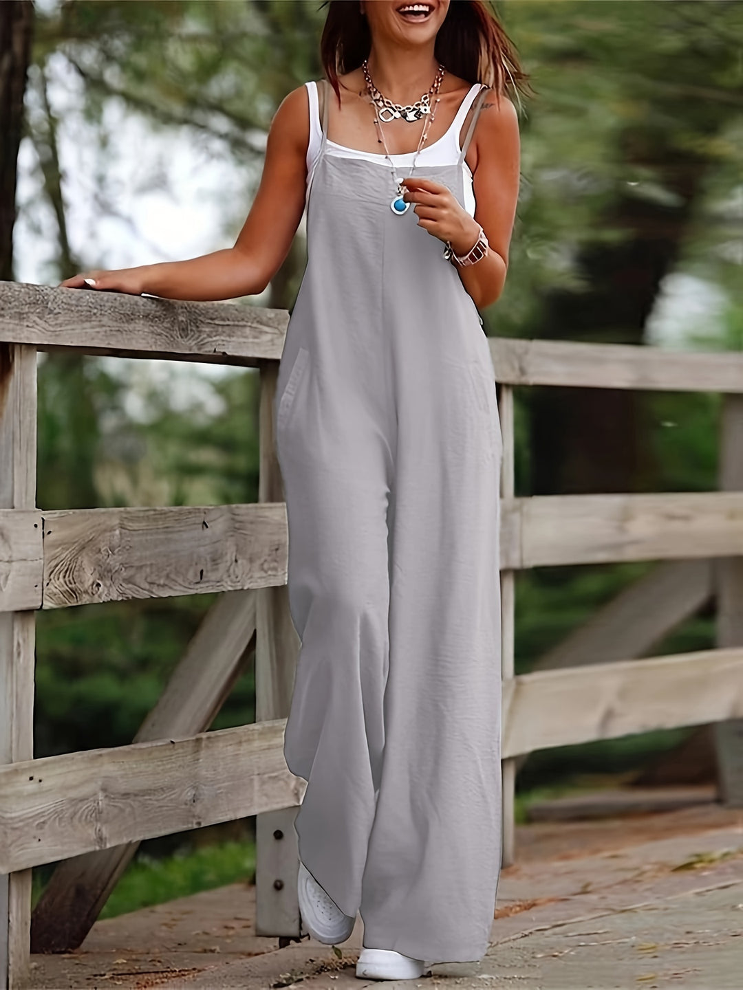 Women's Solid Color Wide Leg Jumpsuit