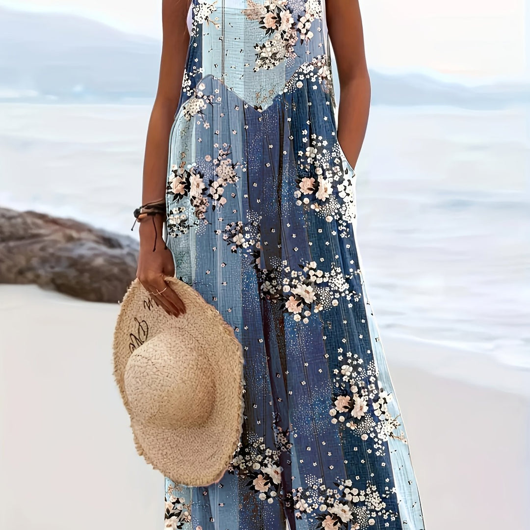Women's Floral Printed Plus Size Jumpsuit