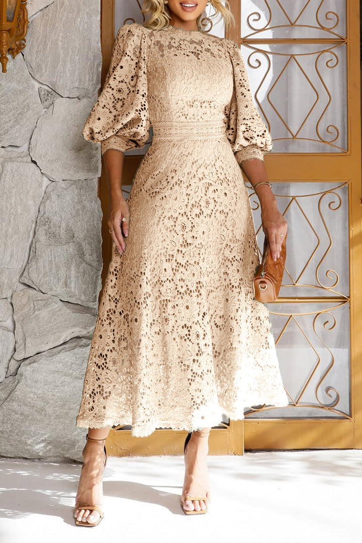 Women's Lantern Sleeve Stylish A-Line Midi Dress
