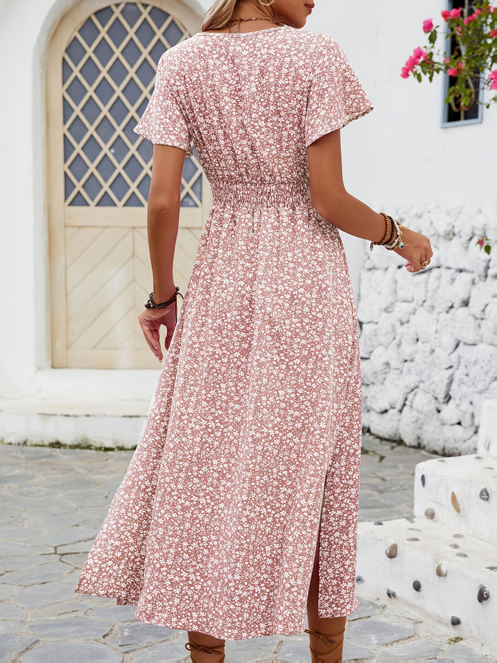 Women's Floral Printed Butterfly Sleeve Thigh-High Slit Dress