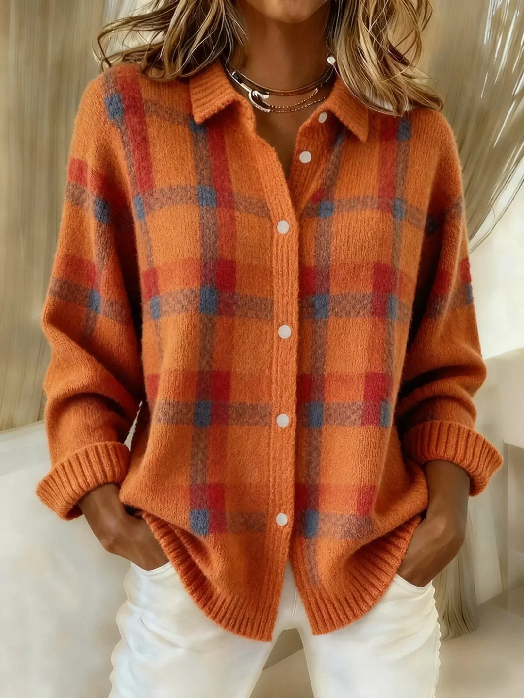 Victoria | Casual Contrast Checkered Retro Sweater