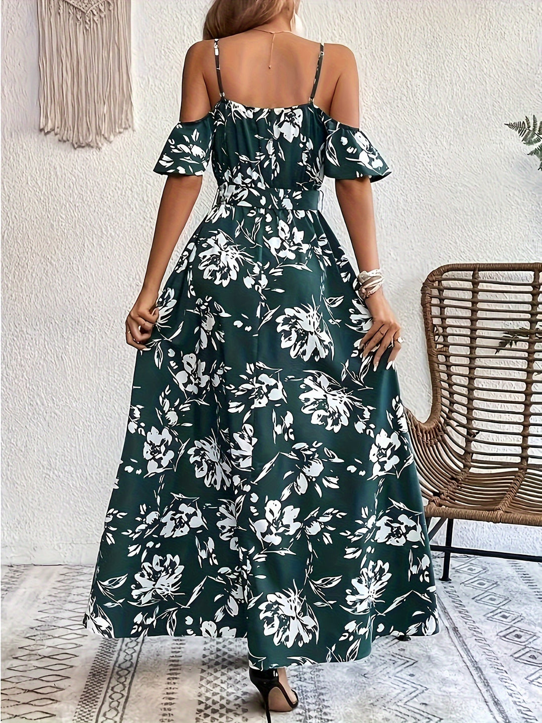 Women's High Slit Floral Print Sleeveless Dress
