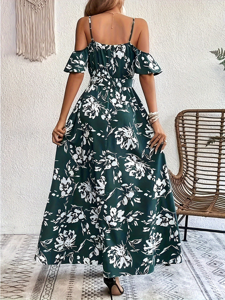 Women's High Slit Floral Print Sleeveless Dress