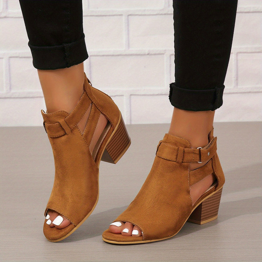 Isabel - Women’s Heeled Sandals – Open Toe – Block Heel – Cutout Ankle Boot Style