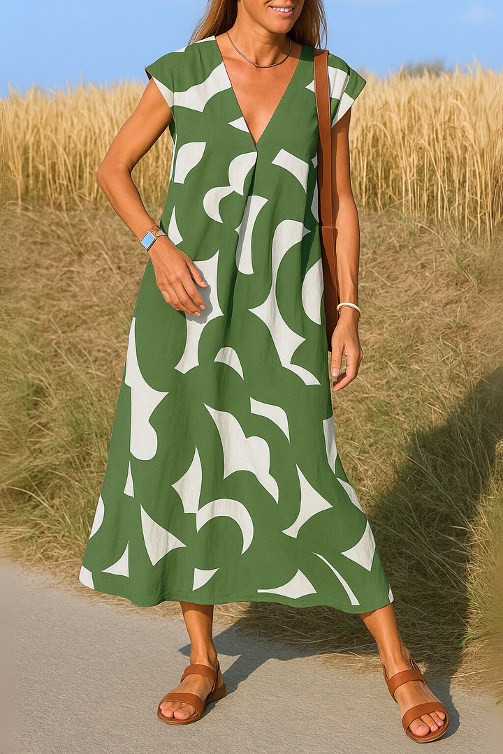 Ellen™ | Printed Dress with V-Neck