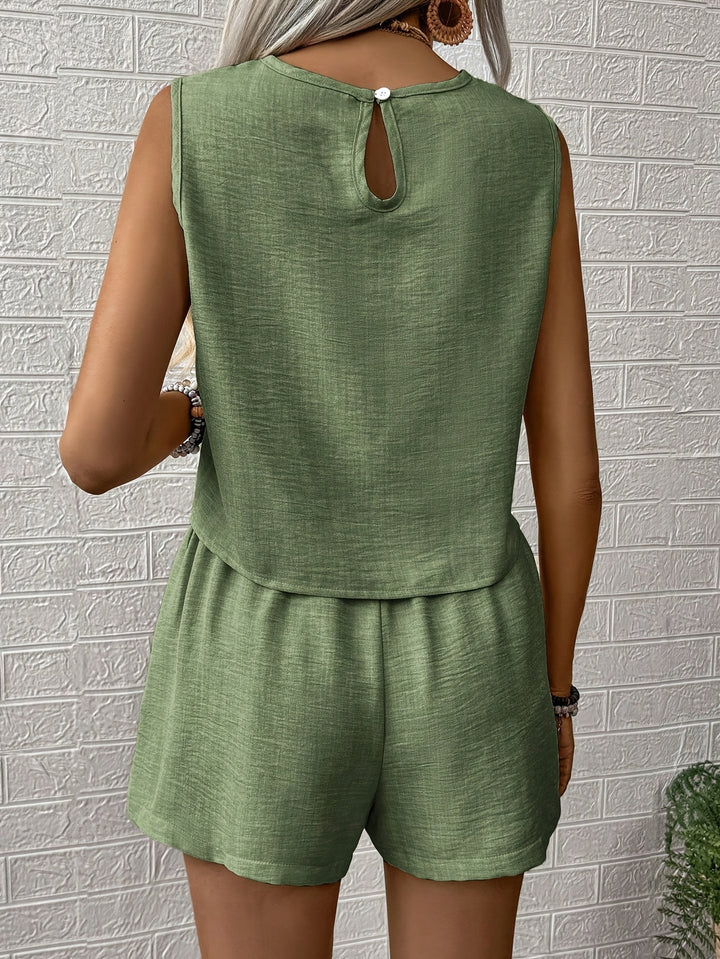 Women's Solid Color Tank Top And Shorts Set