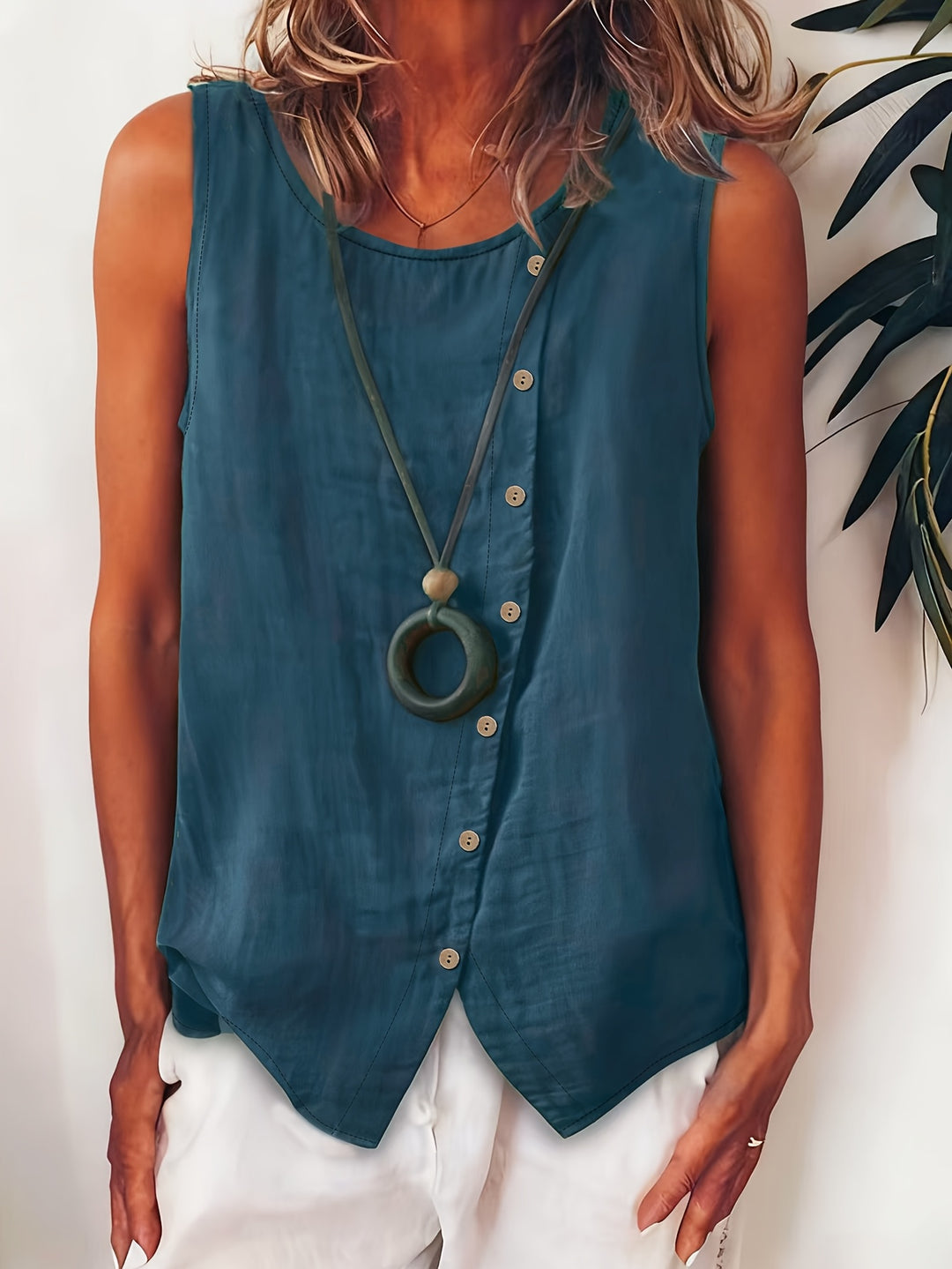 Women's Sleeveless Button-Down Sleeveless Vest Top