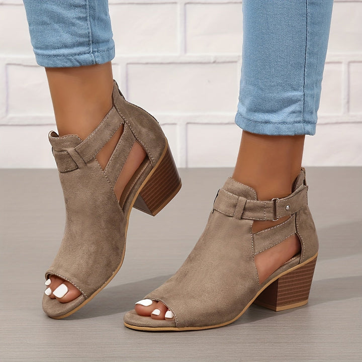 Isabel - Women’s Heeled Sandals – Open Toe – Block Heel – Cutout Ankle Boot Style